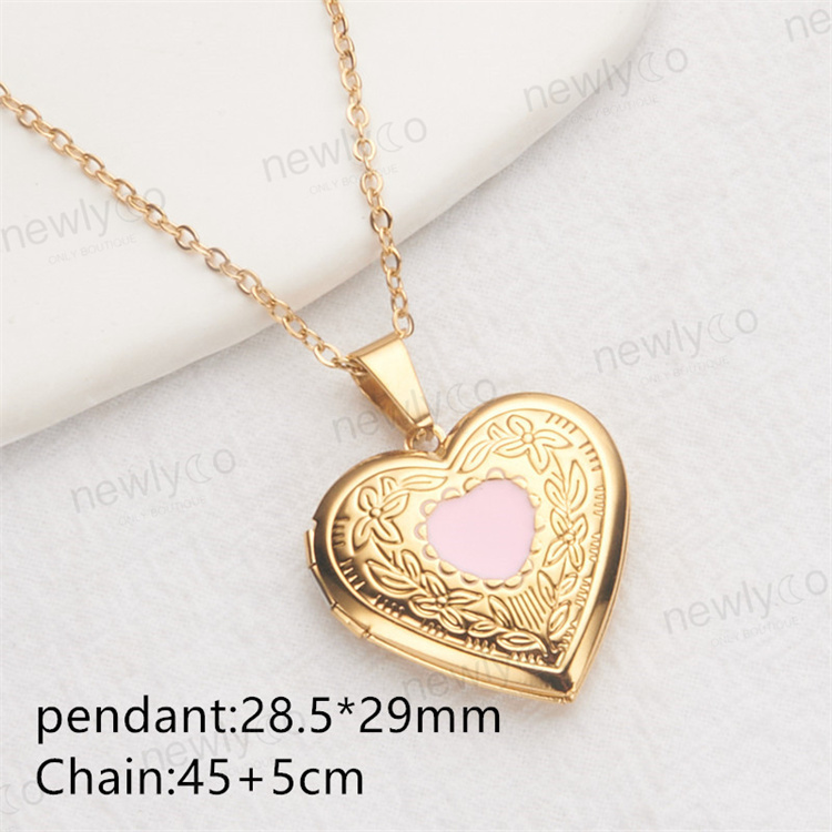 Stainless Steel Heart Shaped Photo Box Necklace - Y/AC103
